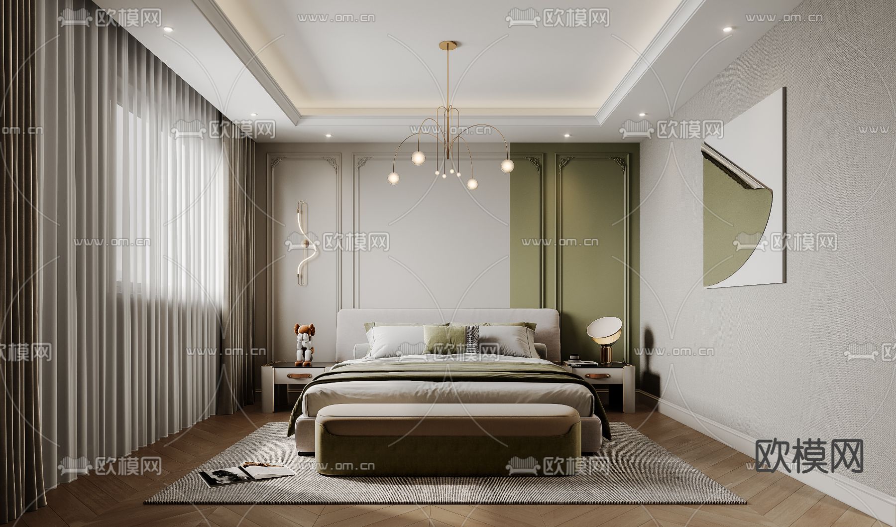 简欧卧室 主卧3d模型下载（渲染图1）