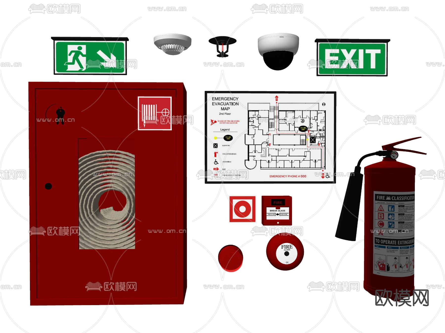 现代消防柜 灭火器su模型下载（渲染图2）