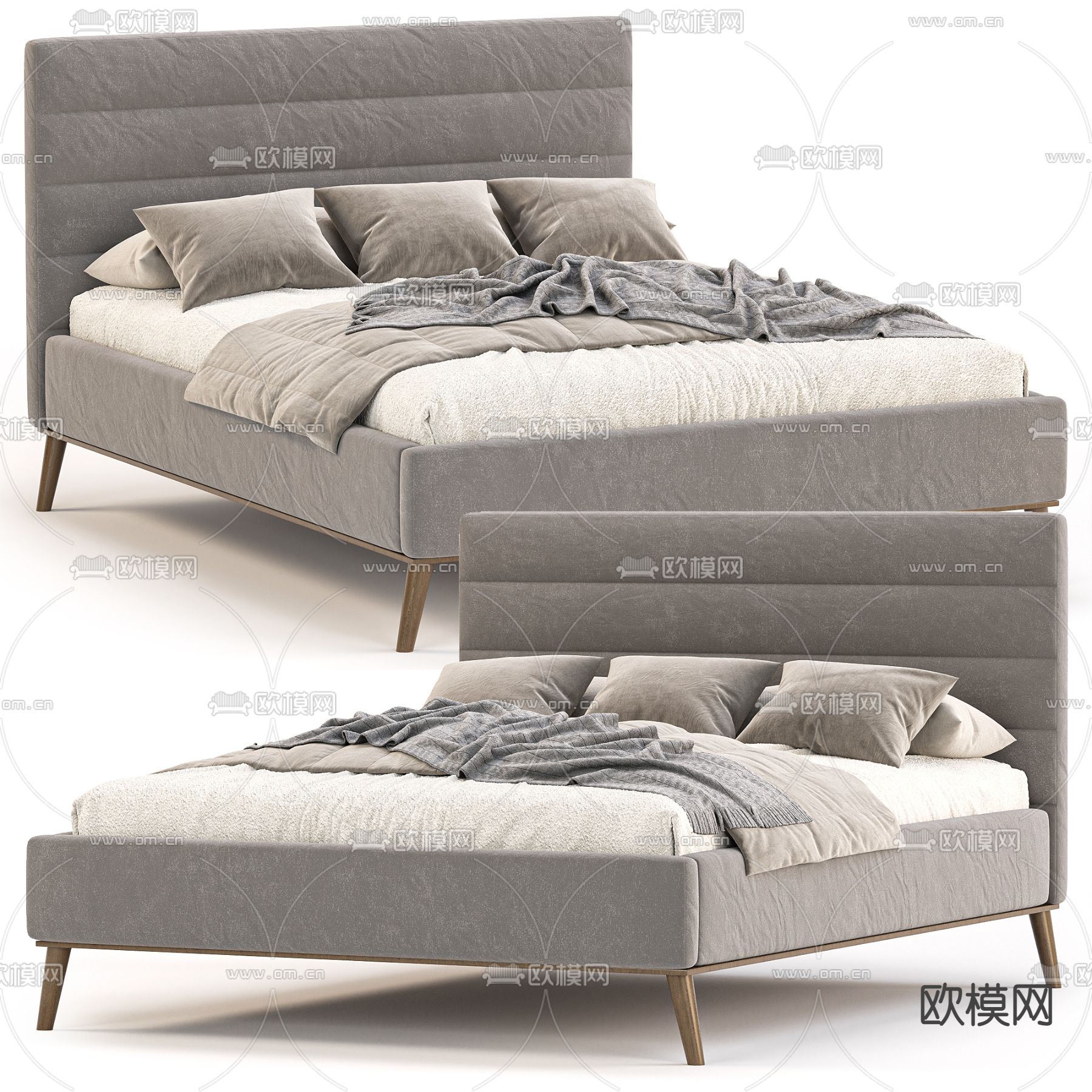 双人床免费3d模型下载（渲染图1）