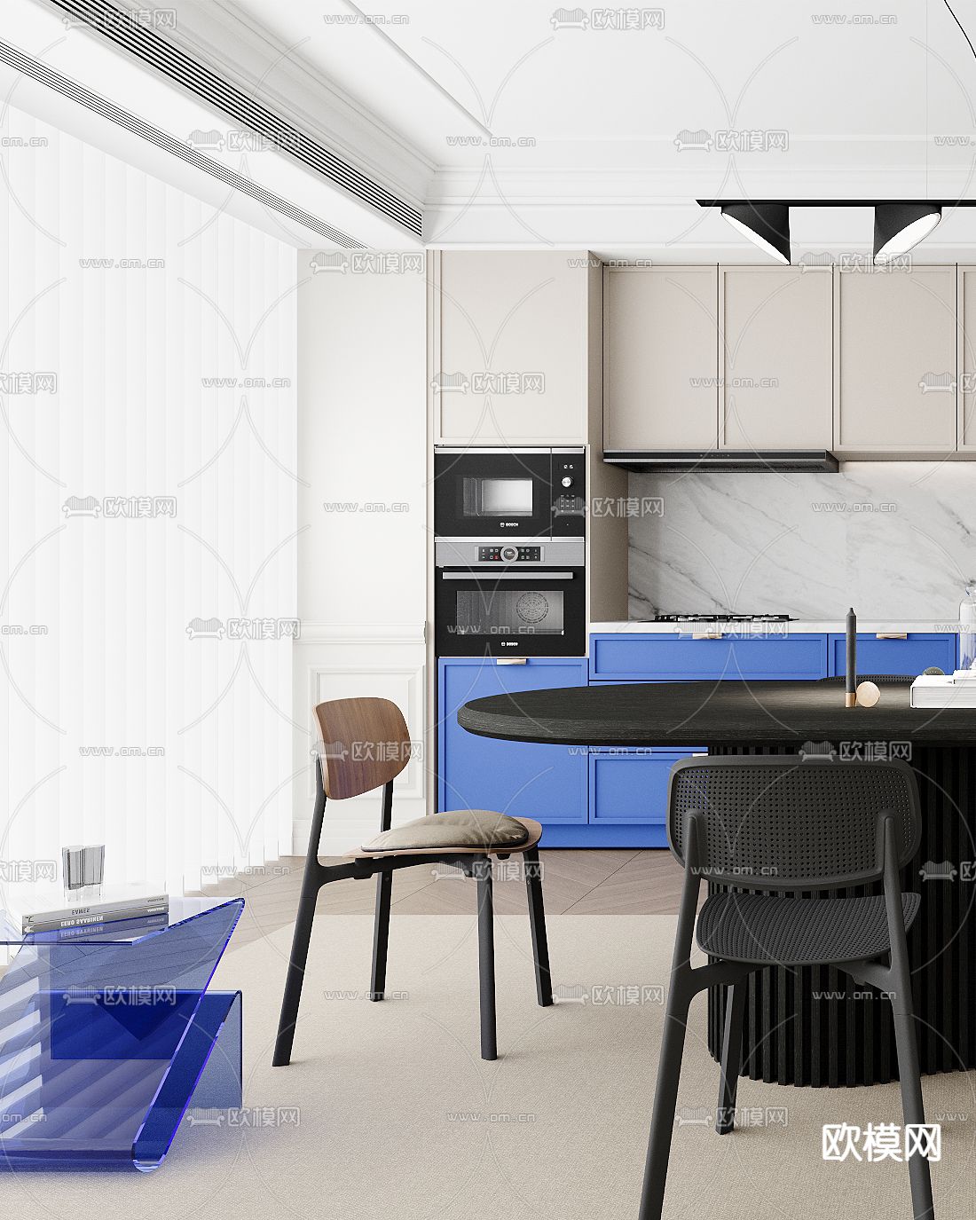 克莱因蓝 餐厅su模型下载（渲染图2）
