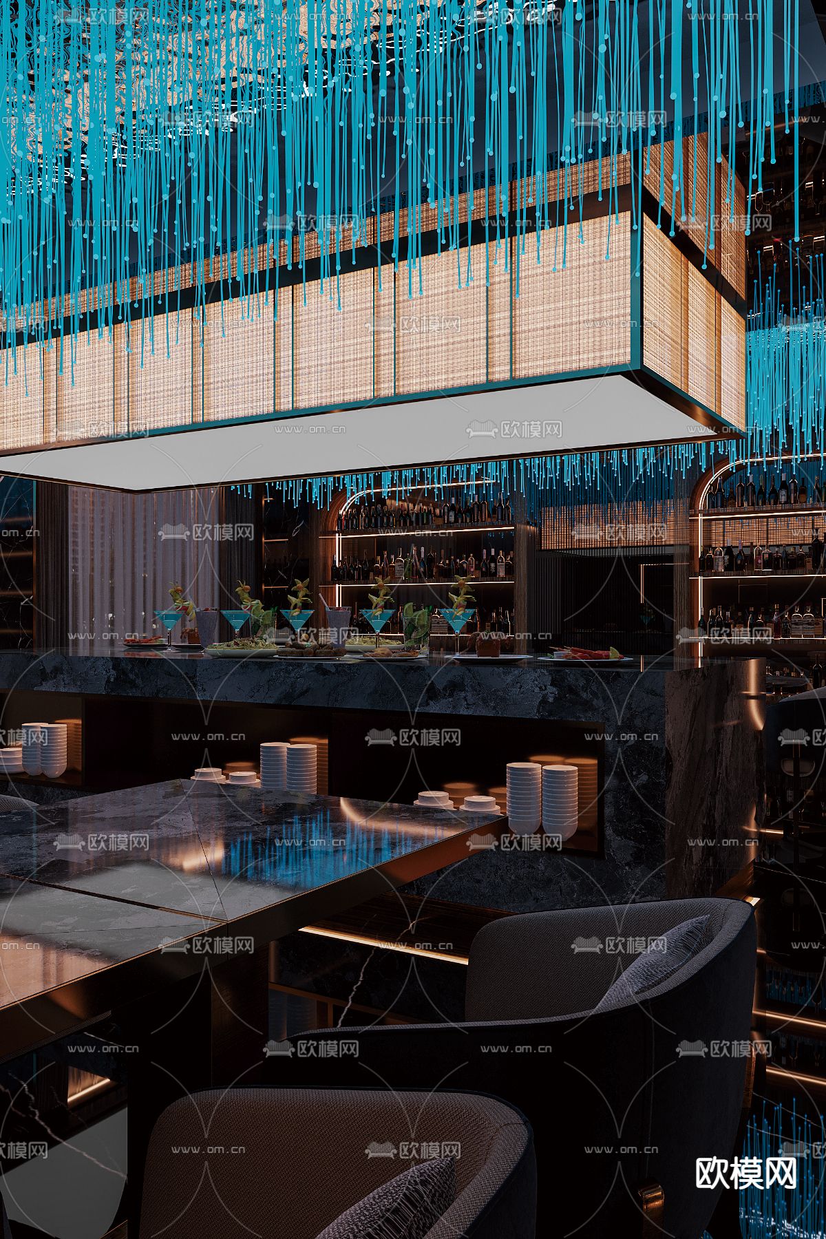 轻奢自助餐厅3d模型下载（渲染图2）