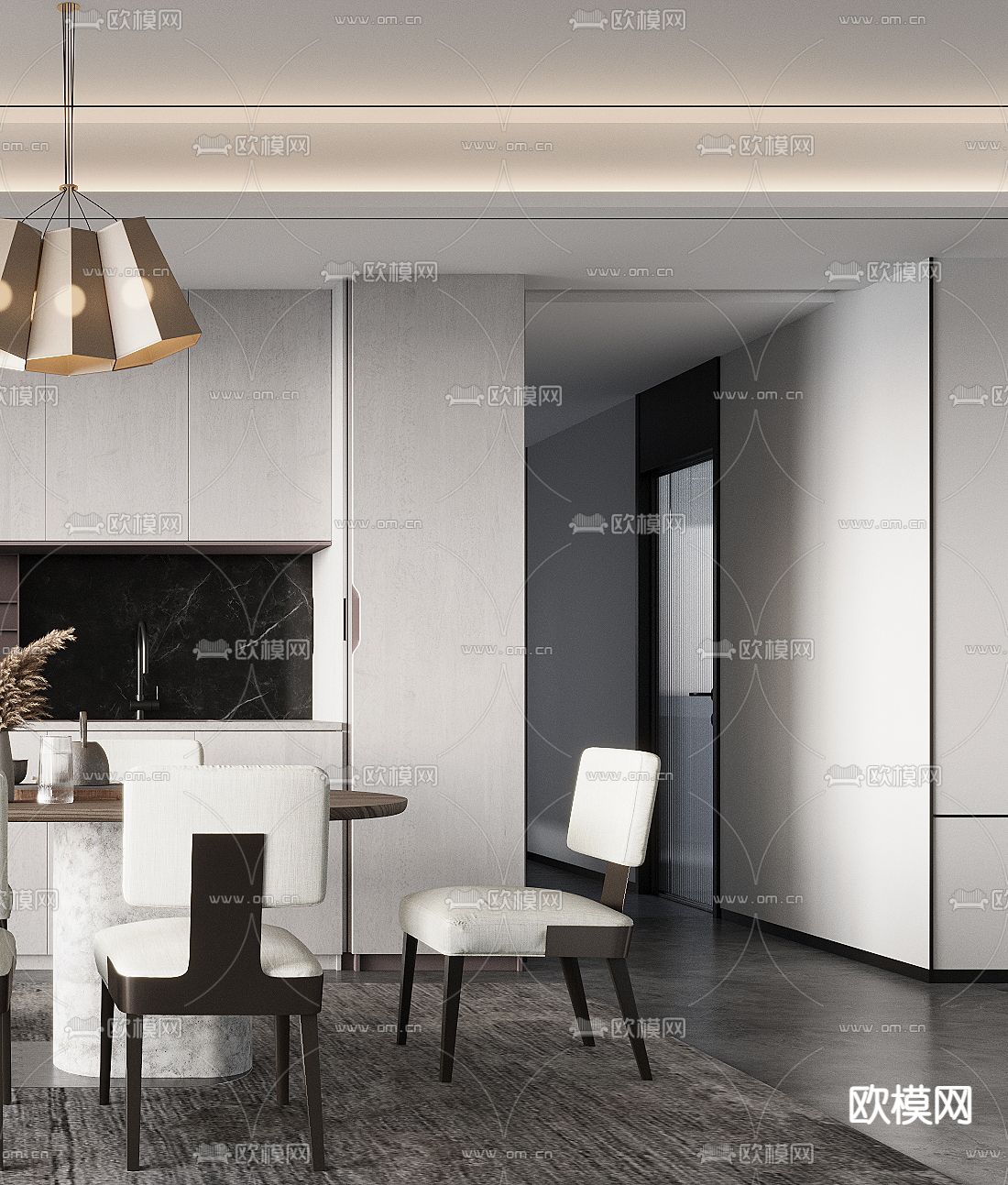高级灰餐厅su模型下载（渲染图3）