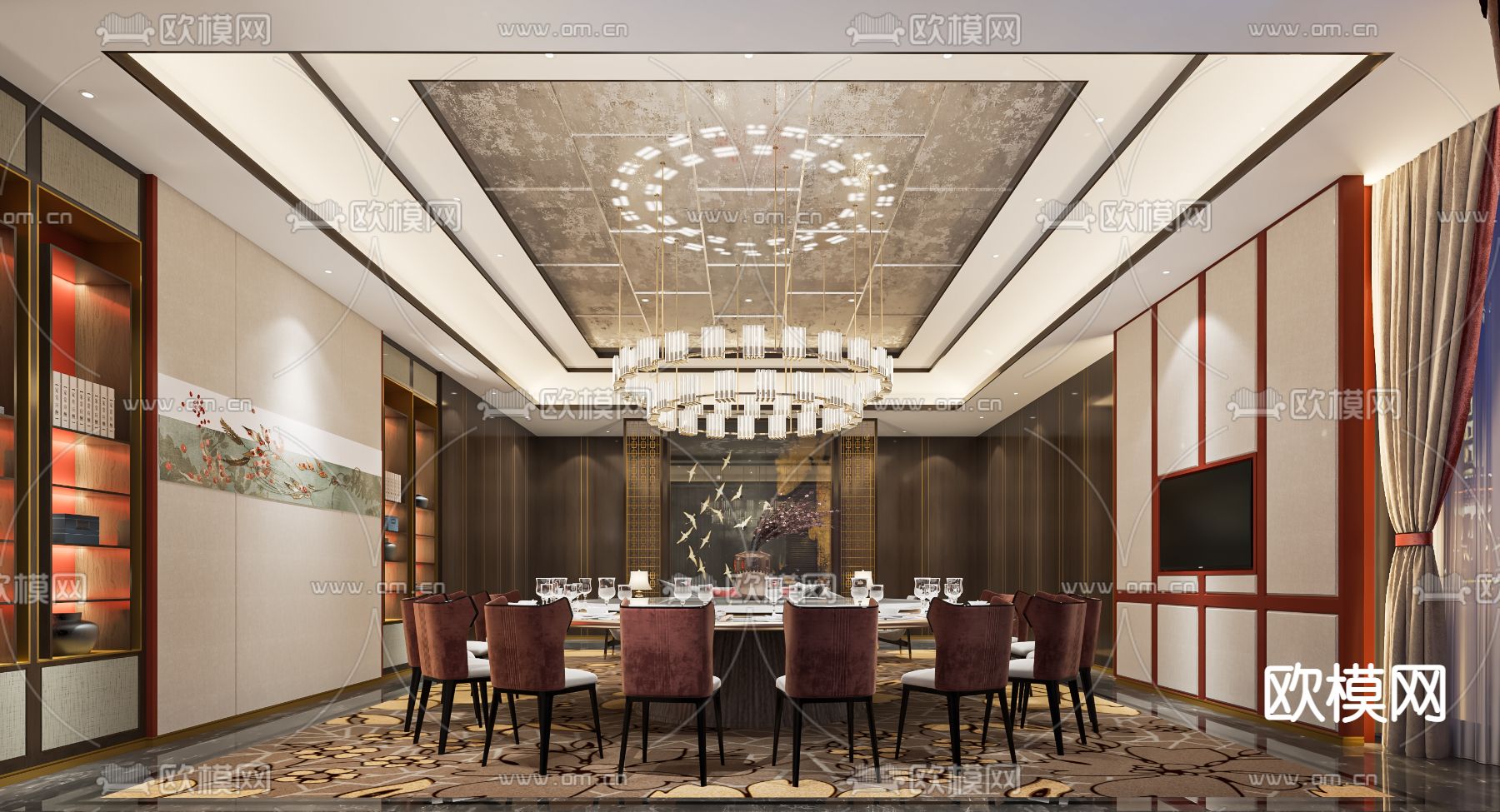 中餐厅包间 包房 包厢su模型下载（渲染图1）