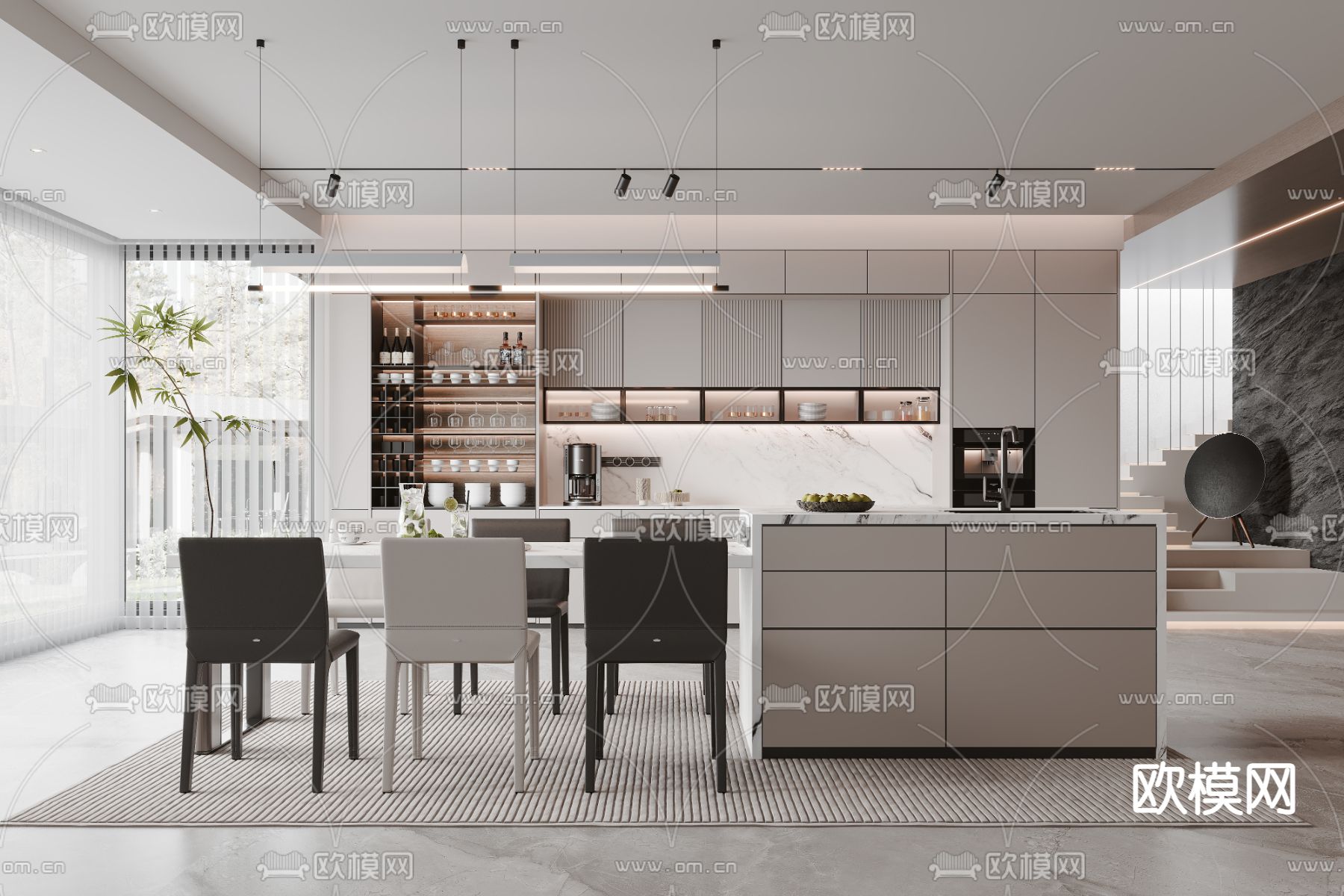 现代餐厅3d模型下载