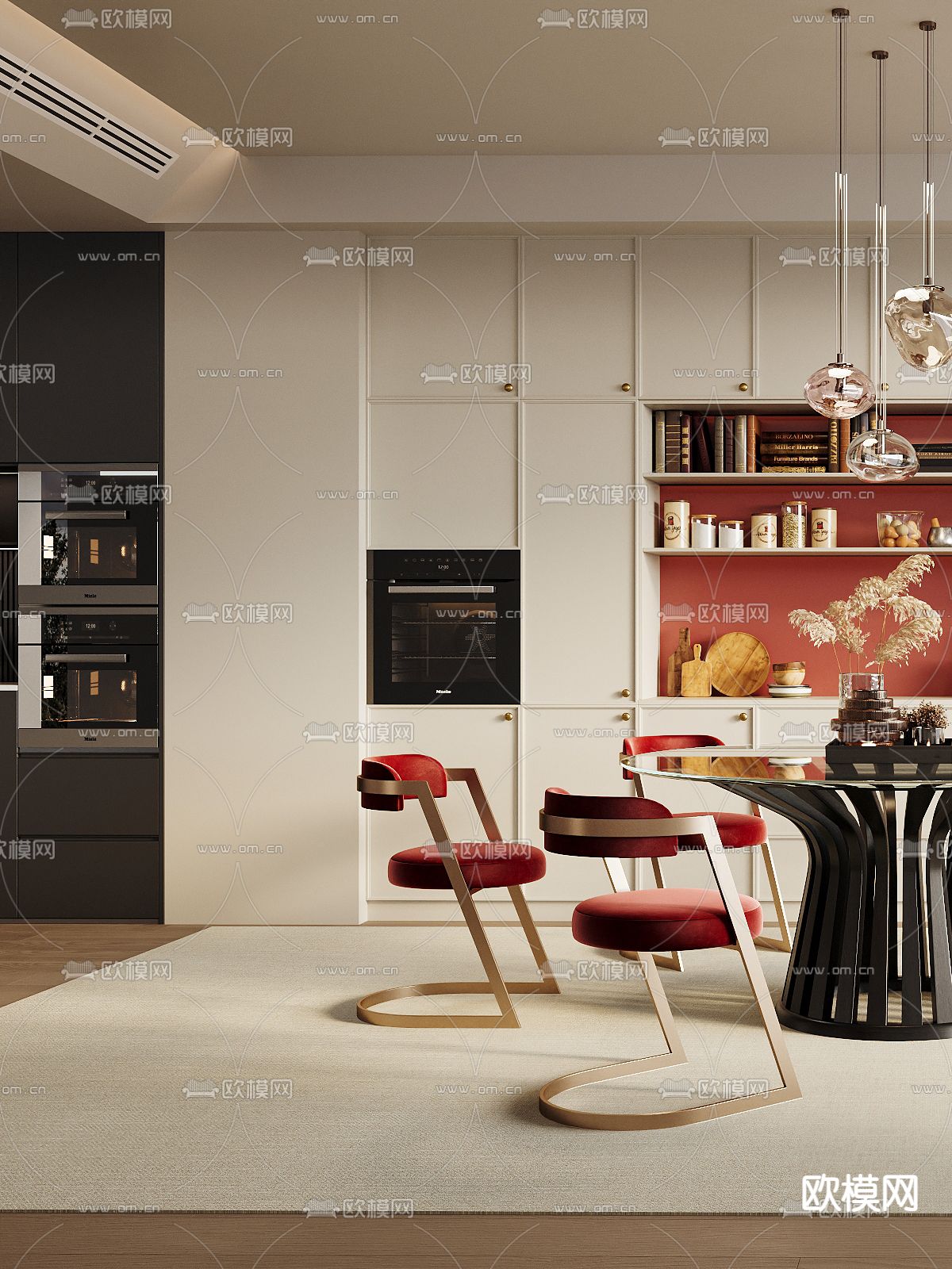 轻奢风餐厅su模型下载（渲染图3）