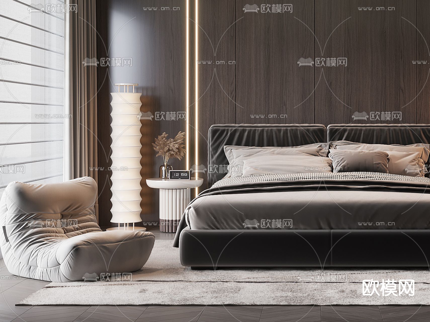 暗黑风卧室 主人房3d模型下载（渲染图2）