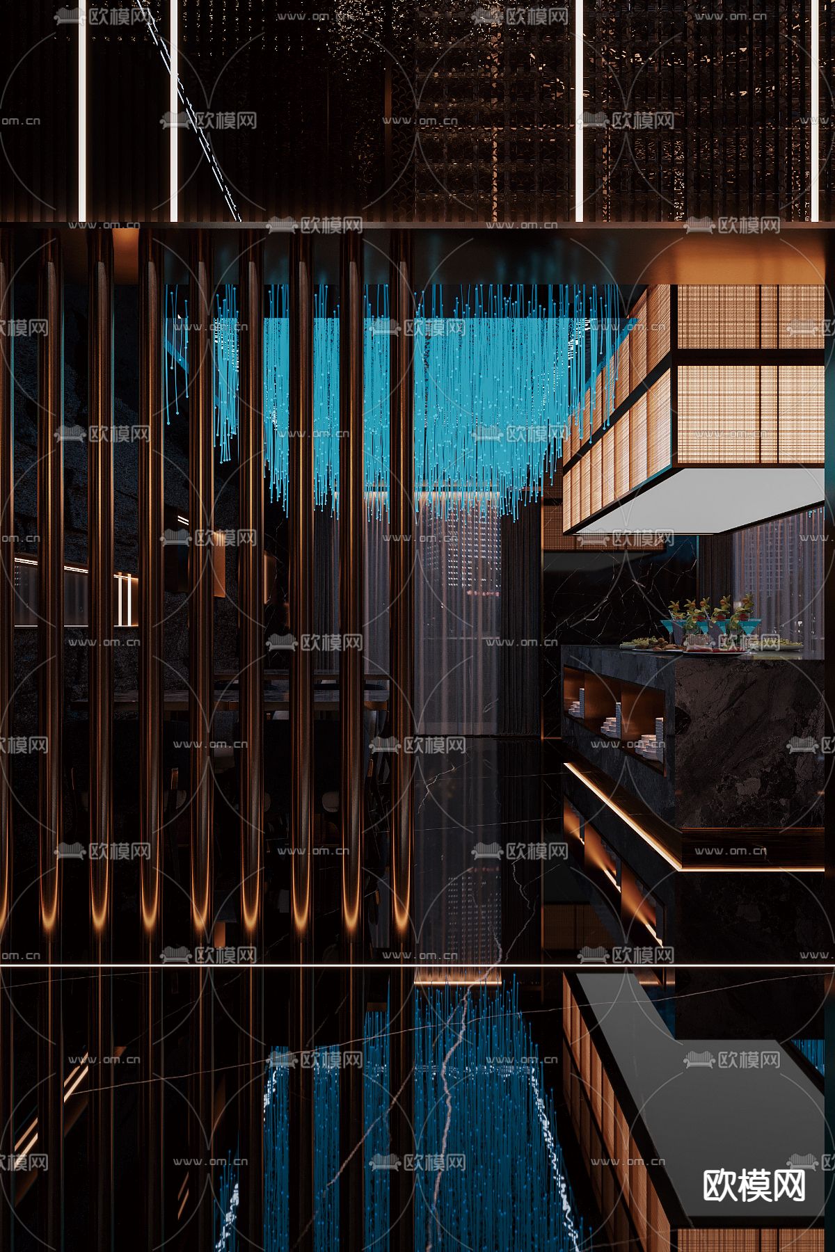 轻奢自助餐厅3d模型下载（渲染图8）