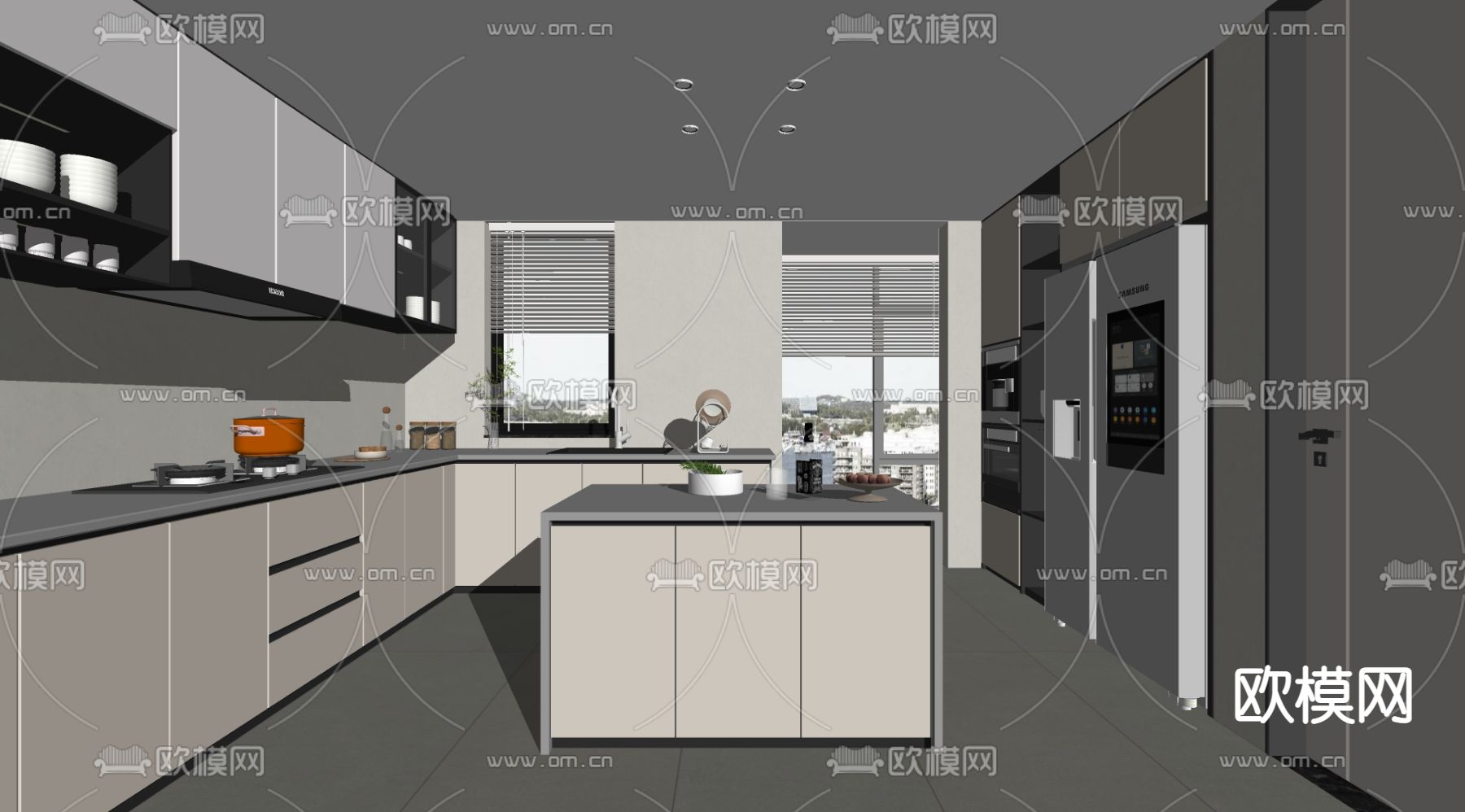 岛台厨房su模型下载（渲染图2）