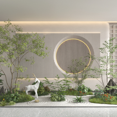  枯山水造景 植物堆su模型 