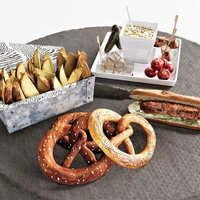  热狗 薯条 下午茶 面包su模型 