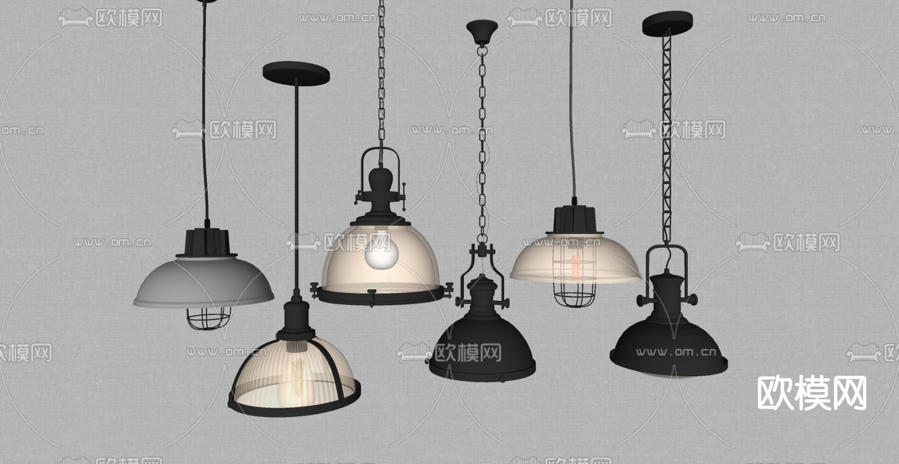 工业风吊灯su模型下载（渲染图3）