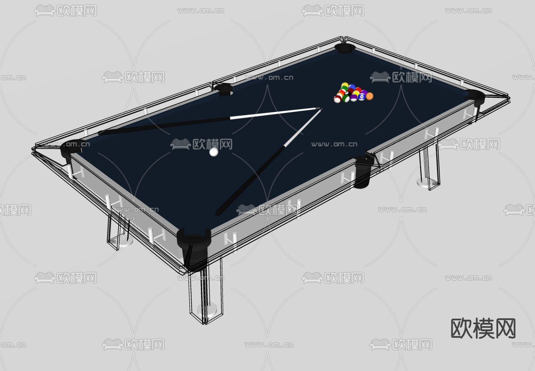桌球 台球桌su模型下载（渲染图2）