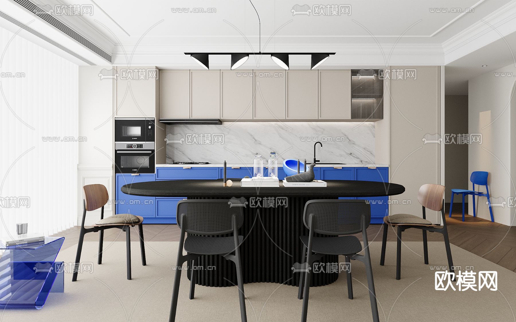 克莱因蓝 餐厅su模型下载（渲染图1）