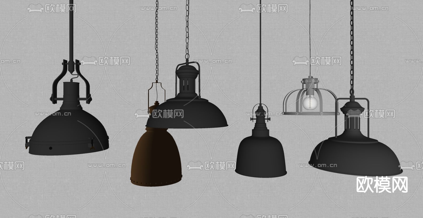 工业风吊灯su模型下载（渲染图2）