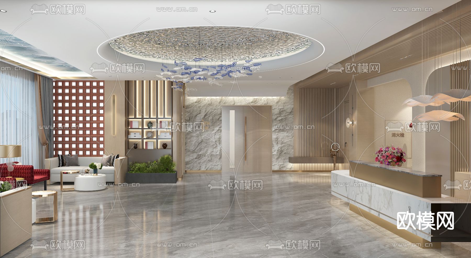 美容院接待厅 前厅免费3d模型下载（渲染图1）