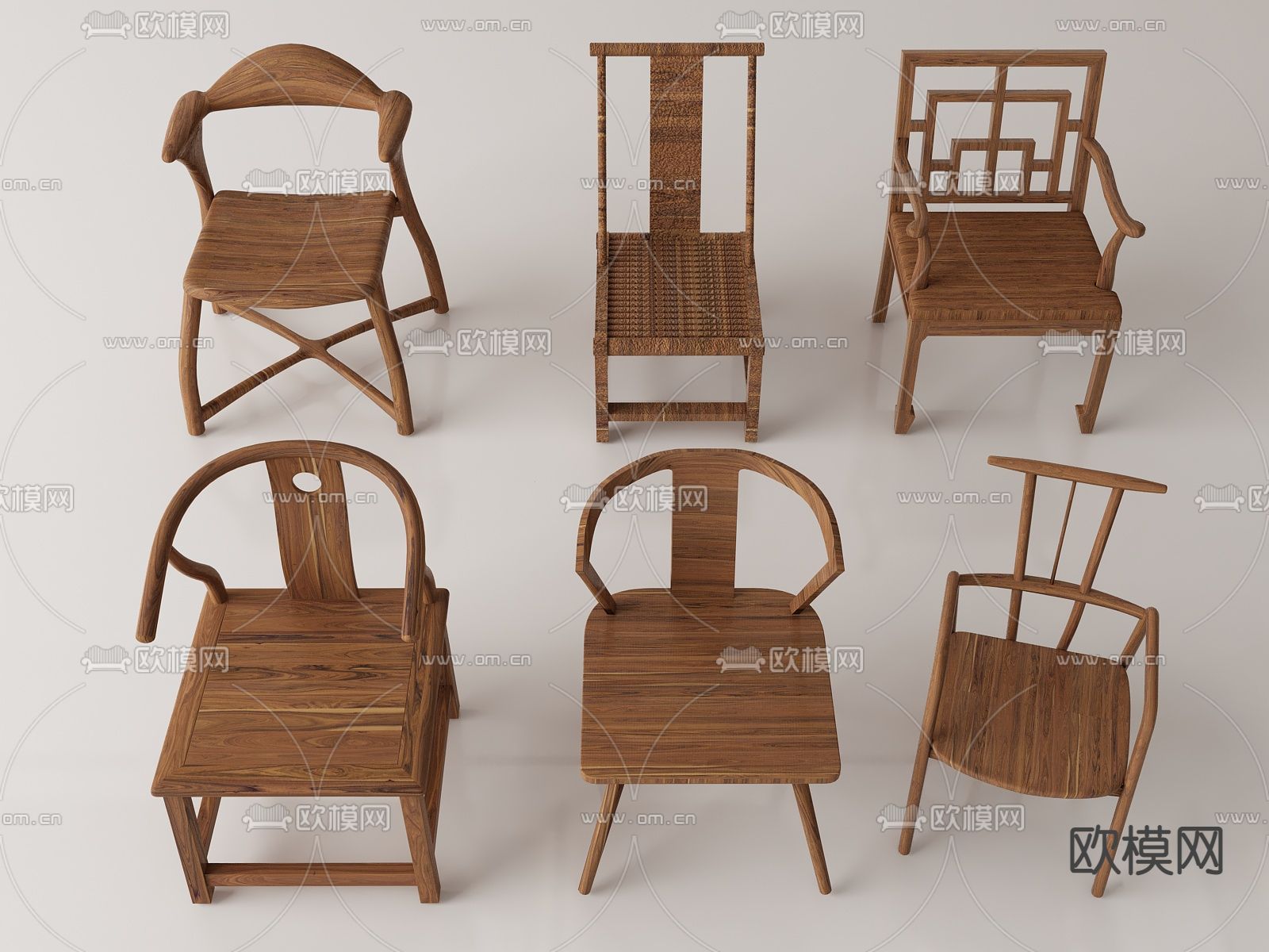 中式原木扶手椅 休闲椅su模型下载（渲染图1）