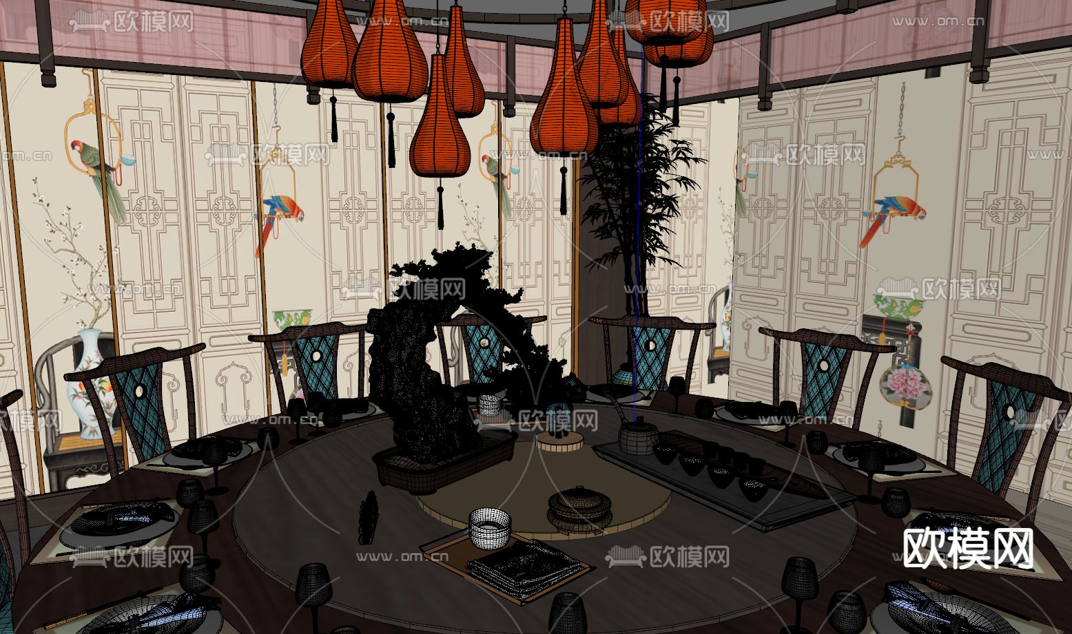 中餐厅包间 包房 包厢su模型下载（渲染图2）