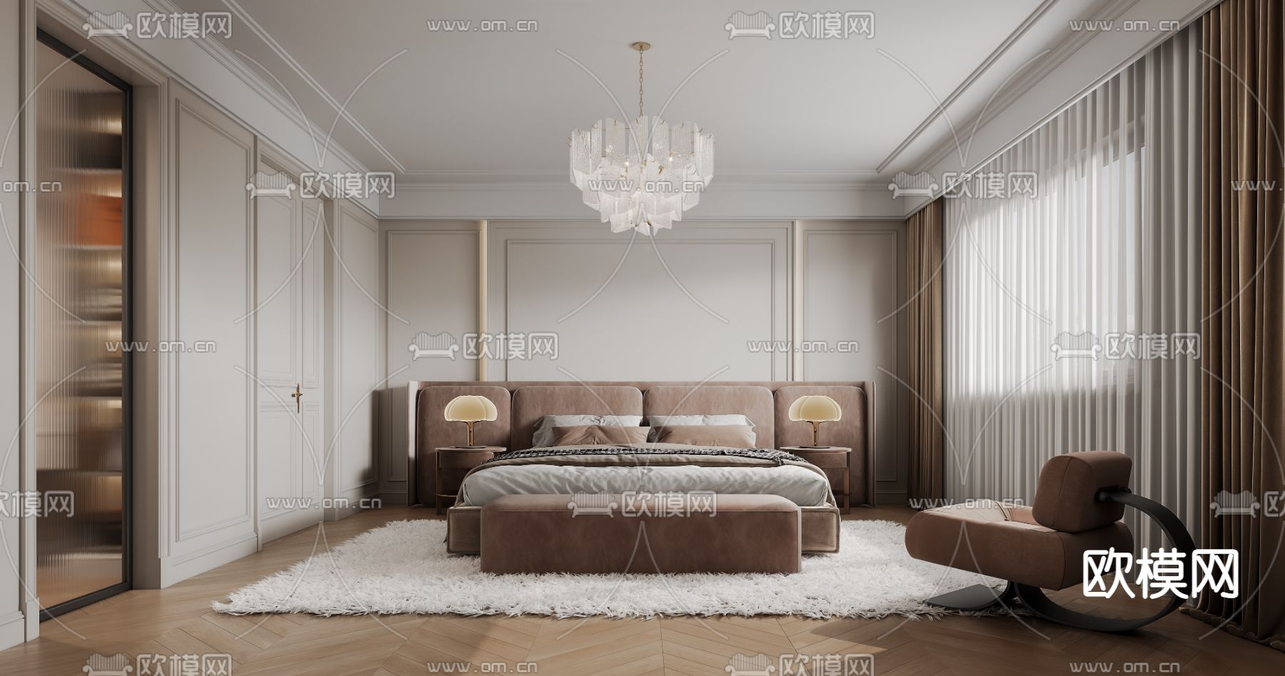 简欧卧室 主卧3d模型下载（渲染图1）