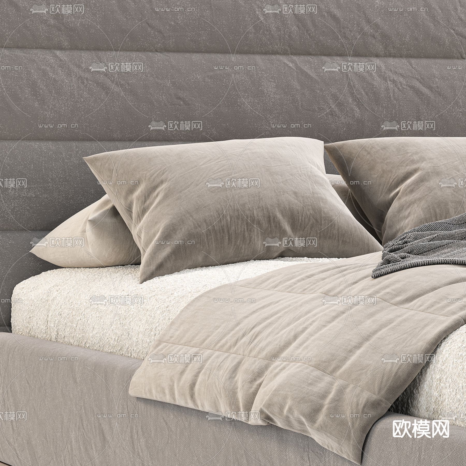 双人床免费3d模型下载（渲染图4）