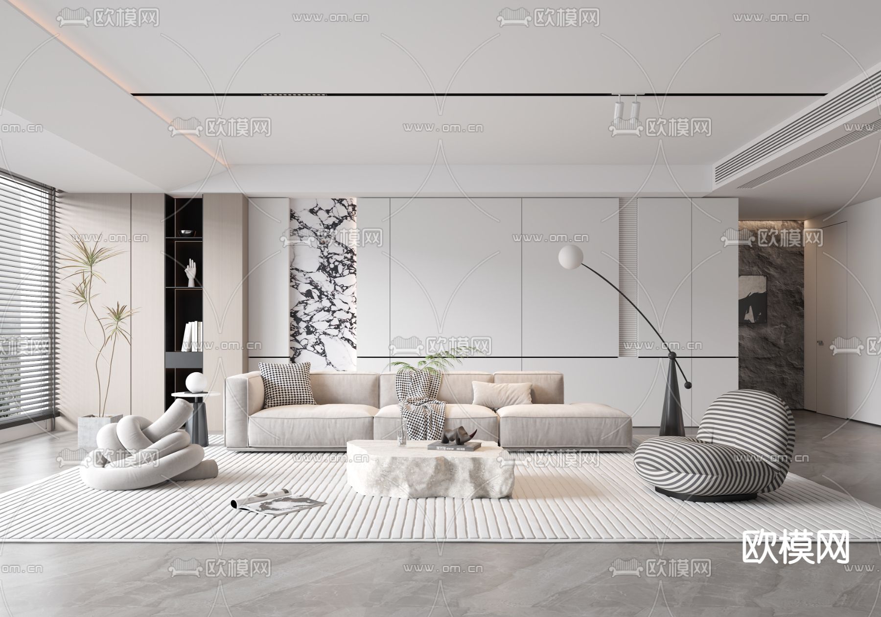 现代客厅3d模型下载