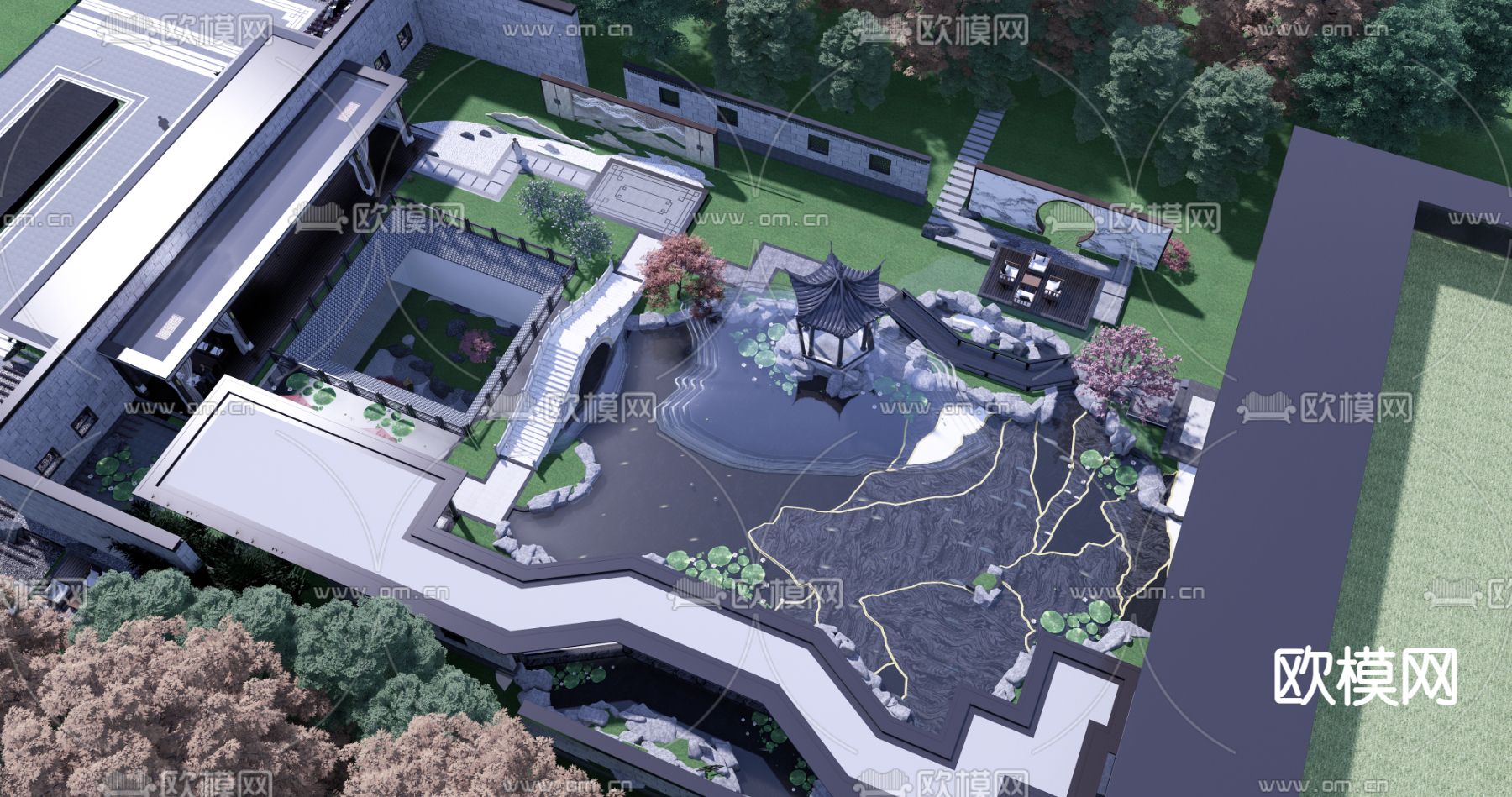 苏式园林景观 江南园林su模型下载