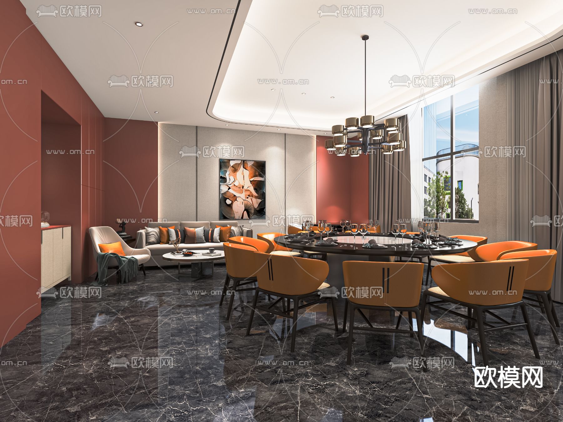 中餐厅包间 包房包厢su模型下载（渲染图1）