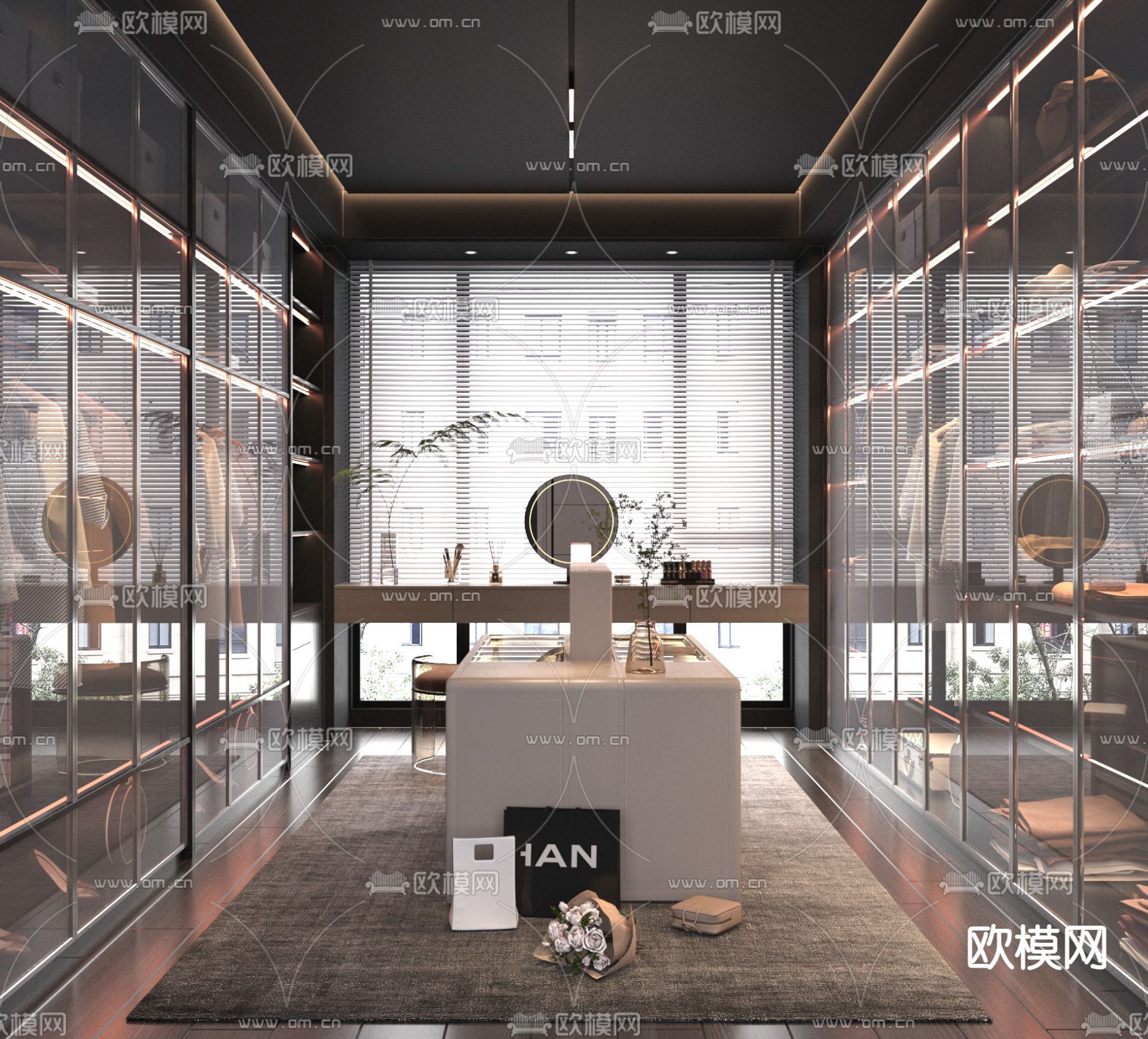 暗黑风衣帽间3d模型下载（渲染图1）