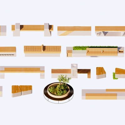  景观座椅 树池su模型 