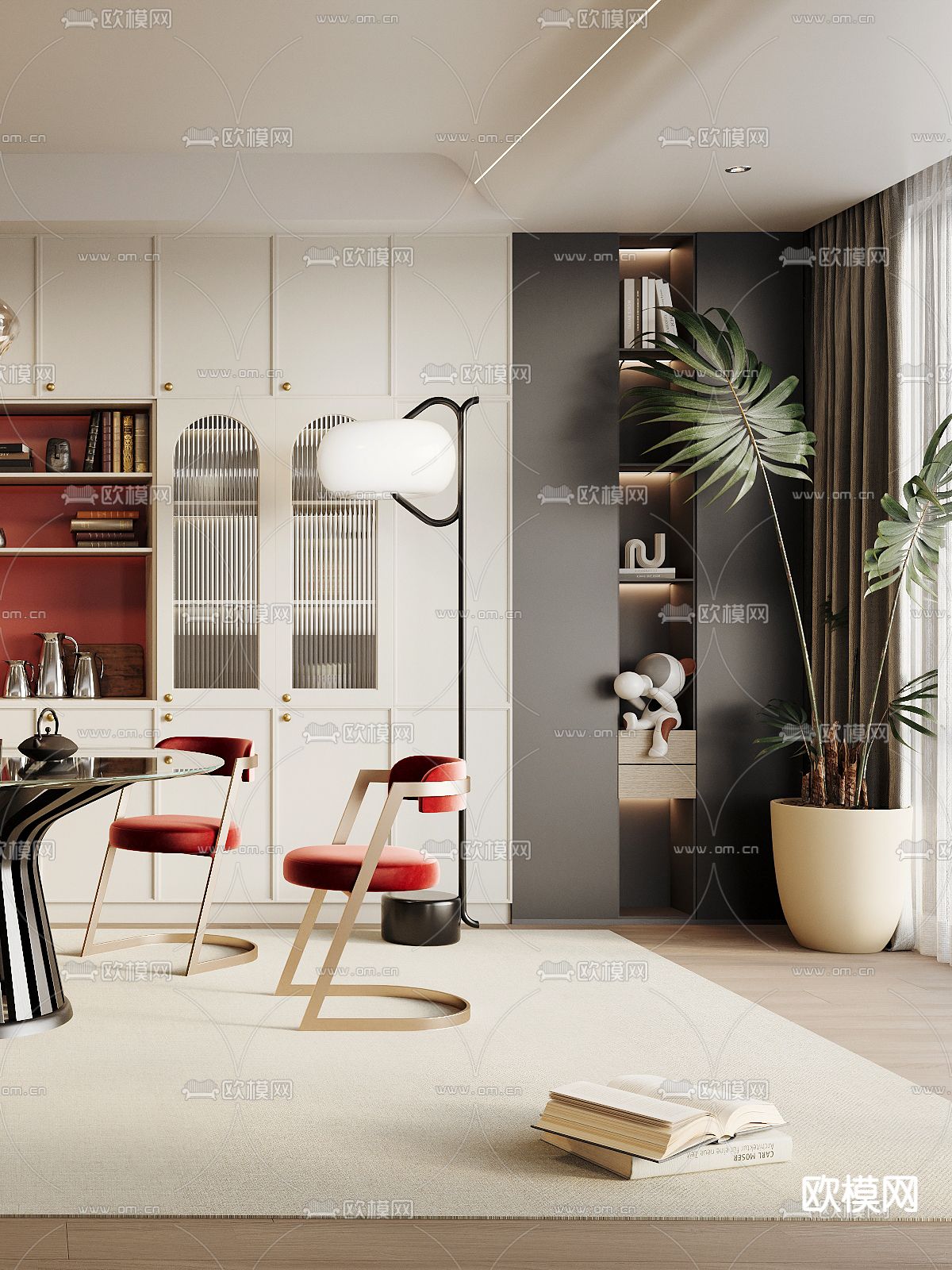 轻奢风餐厅su模型下载（渲染图2）