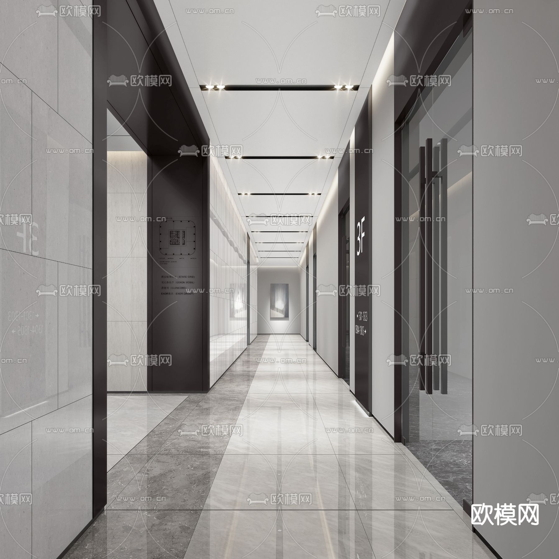 现代电梯厅 电梯间 过道走廊3d模型下载（渲染图2）