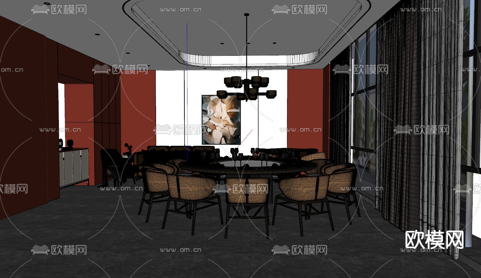 中餐厅包间 包房包厢su模型下载（渲染图2）
