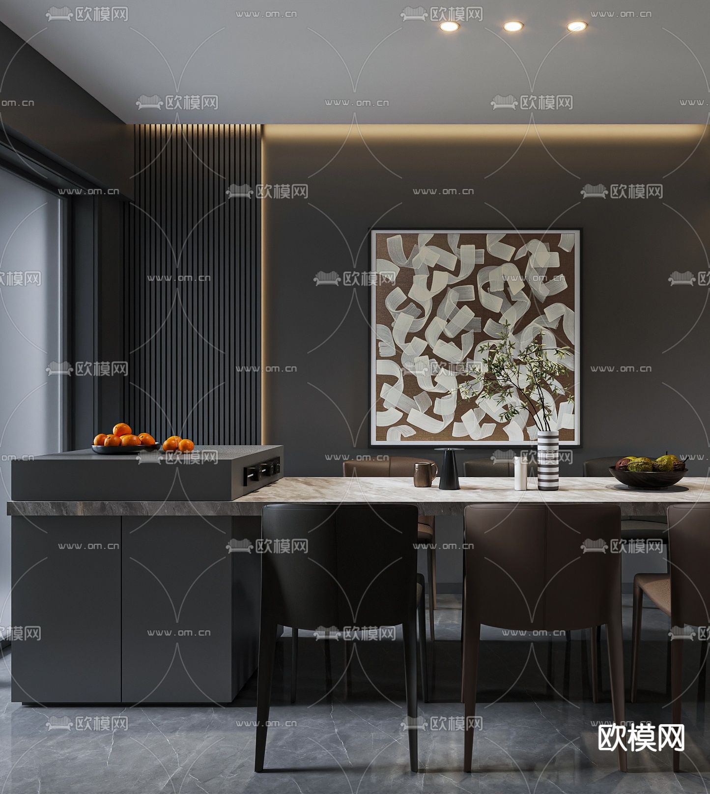 暗黑风客餐厅3d模型下载（渲染图3）