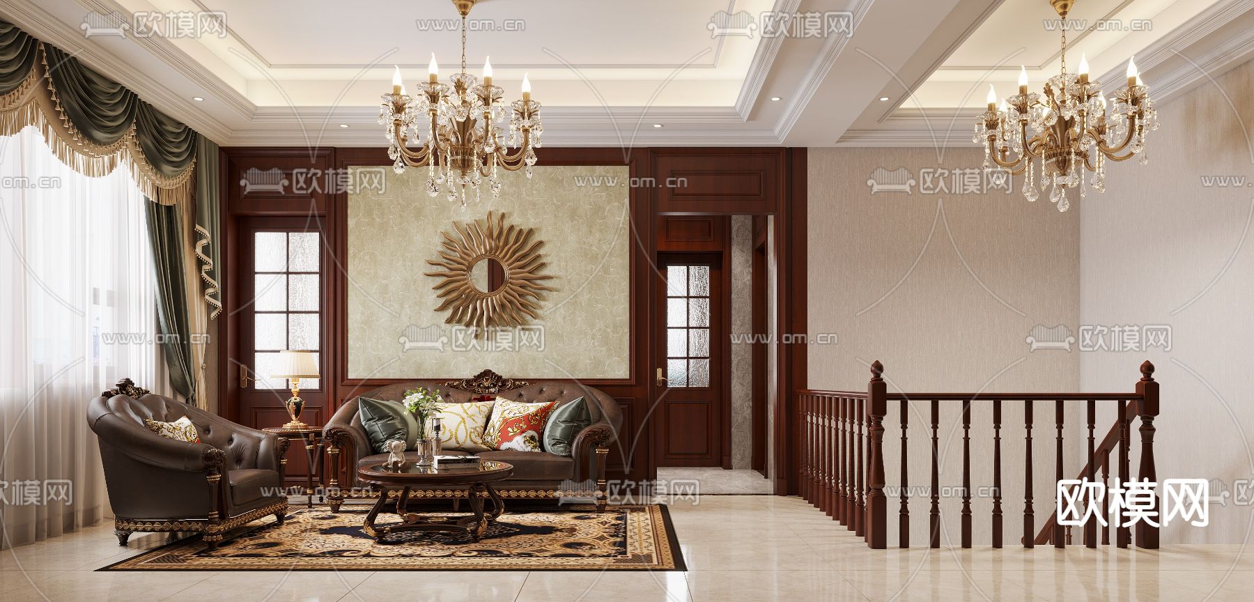 欧式古典客厅免费3d模型下载（渲染图1）
