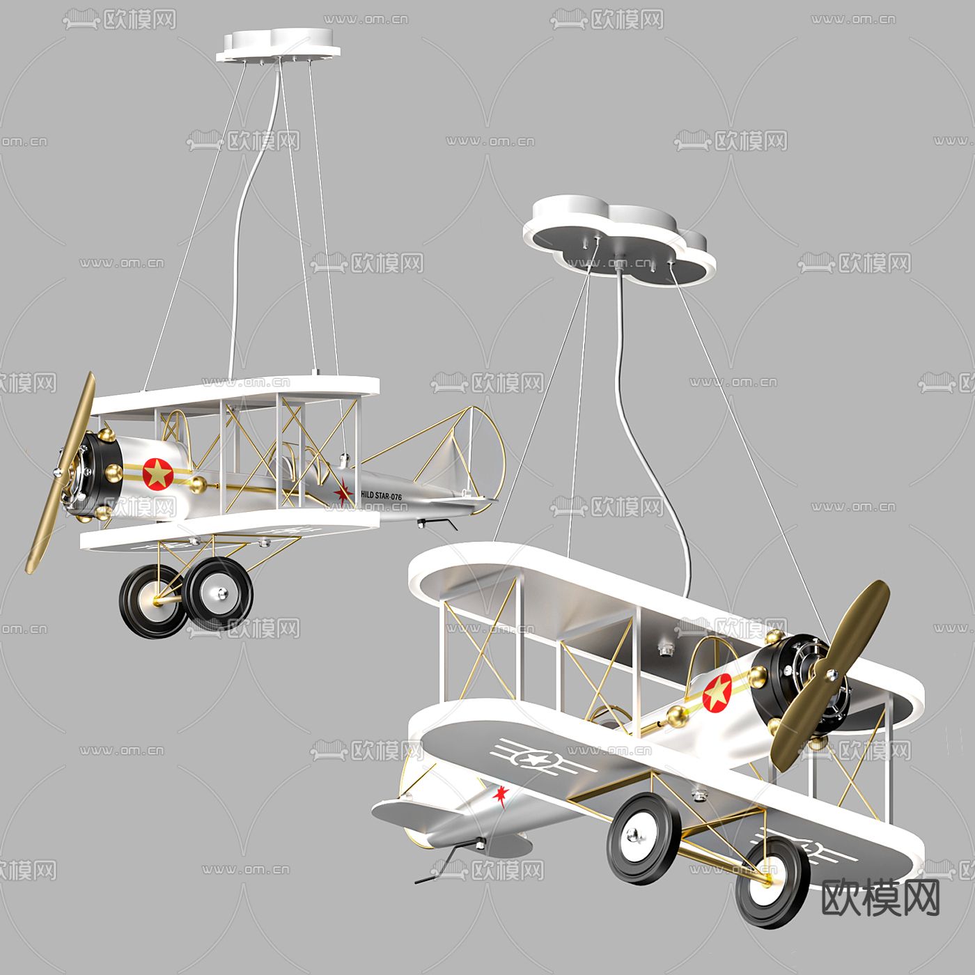 飞机吊灯 儿童灯su模型下载（渲染图1）