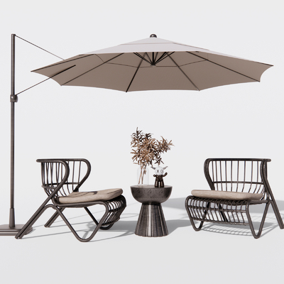  户外椅子 遮阳伞su模型 