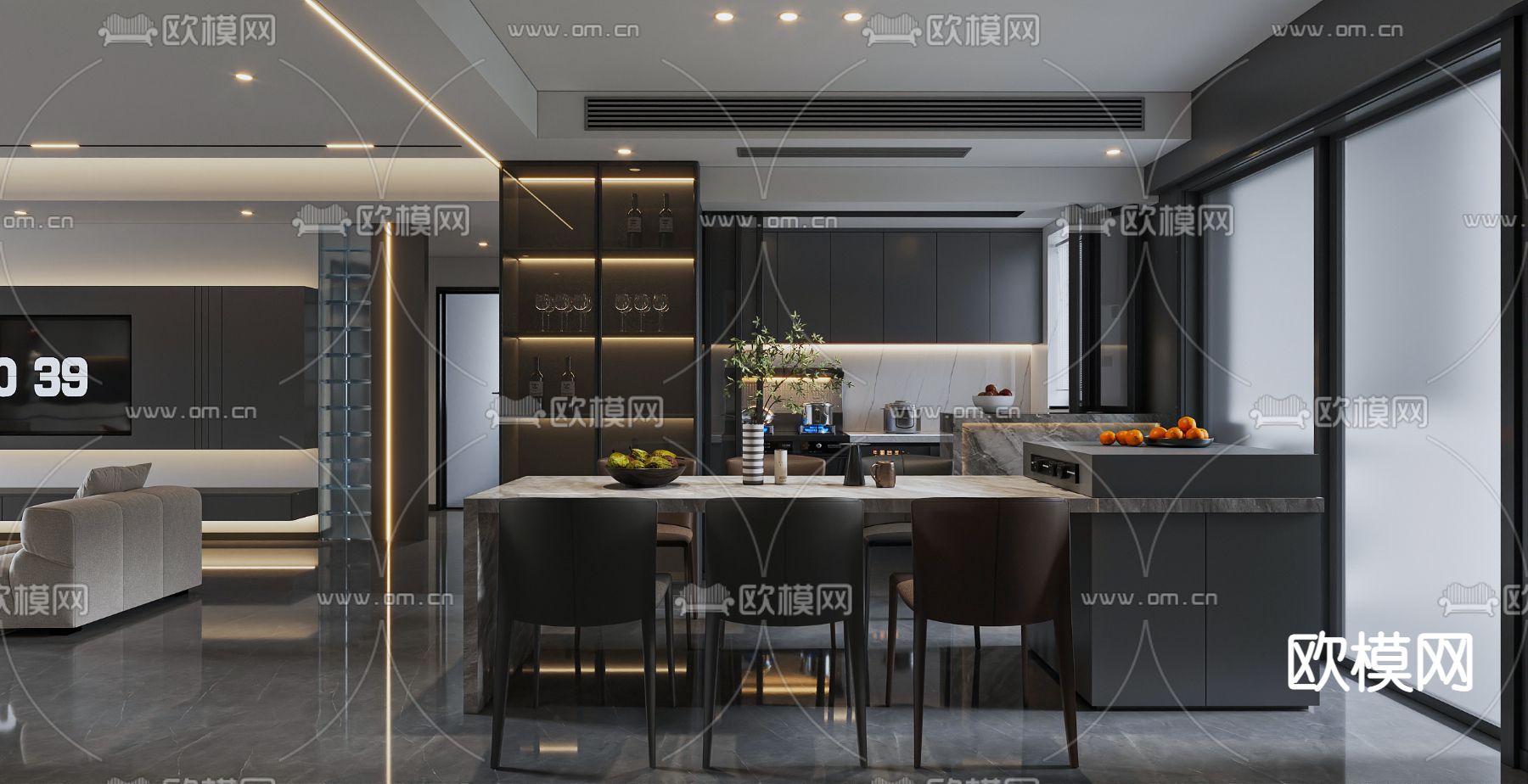 暗黑风客餐厅3d模型下载（渲染图2）