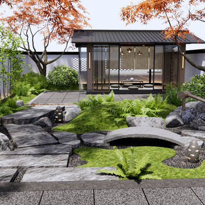  日式枯山水 庭院花园su模型 