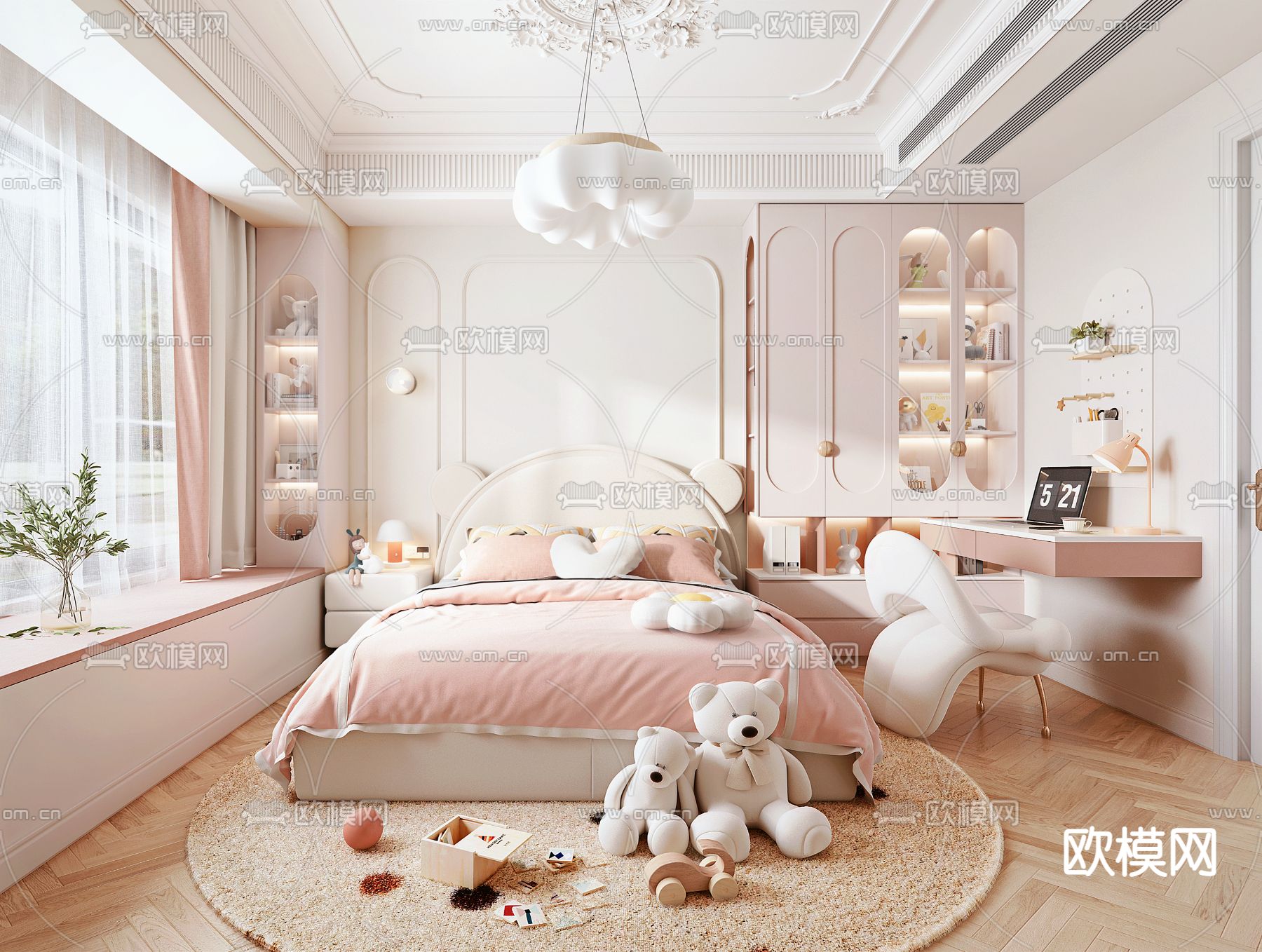 法式卧室 女孩房su模型下载（渲染图1）