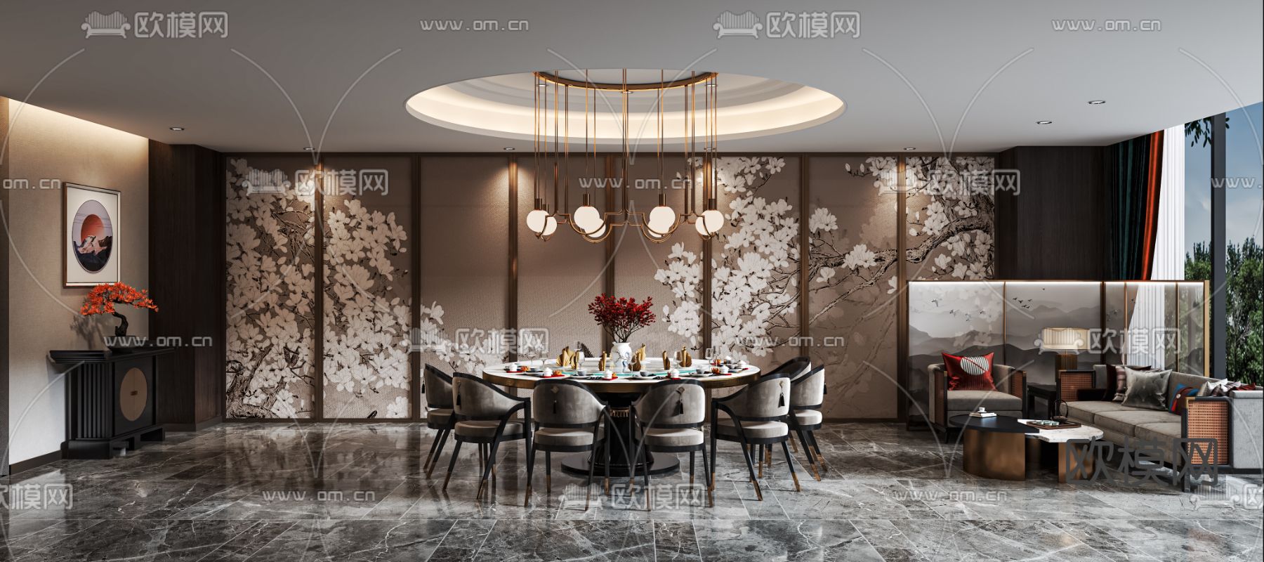 中餐厅包间 包房 包厢su模型下载（渲染图1）