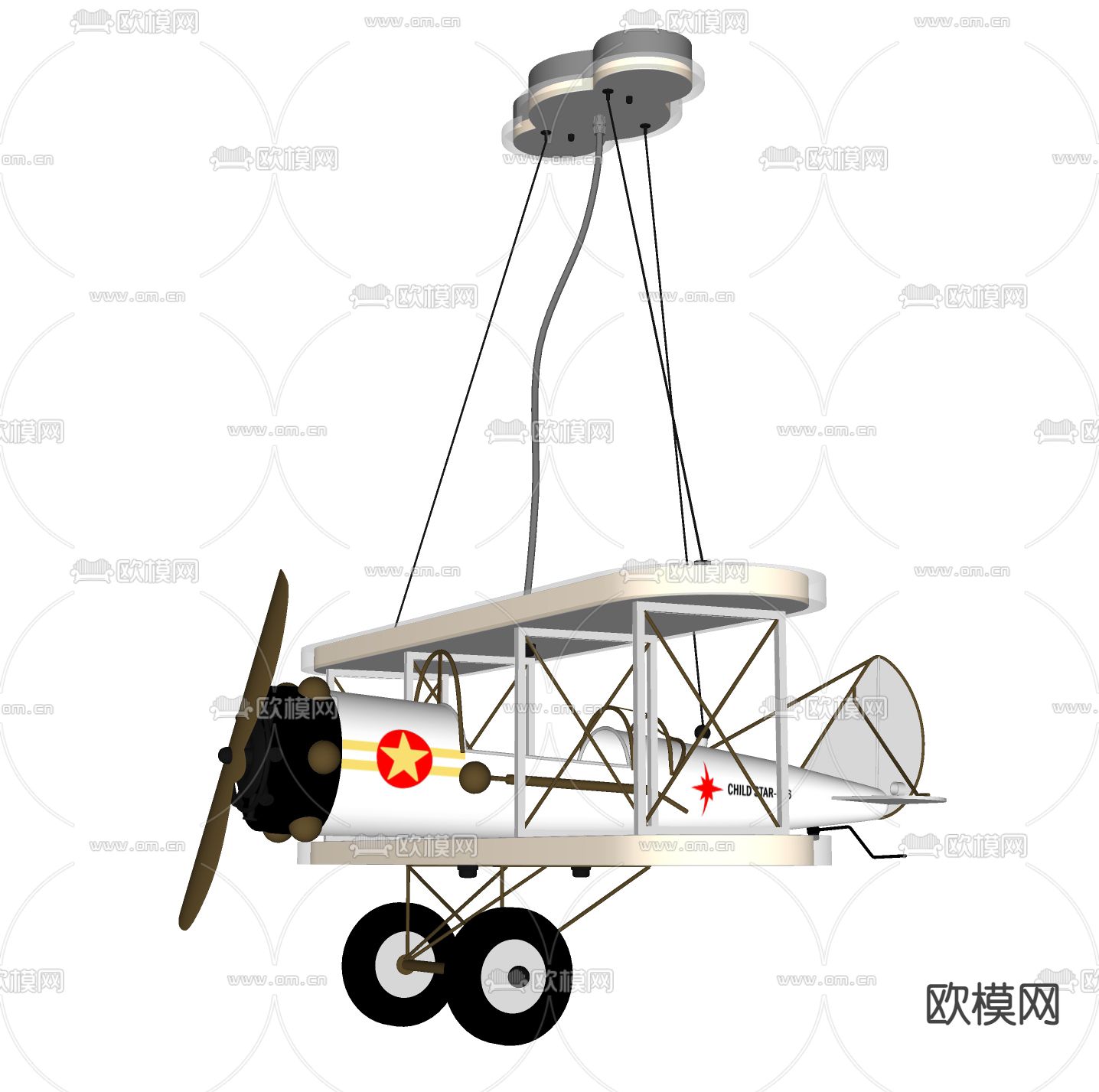 飞机吊灯 儿童灯su模型下载（渲染图2）
