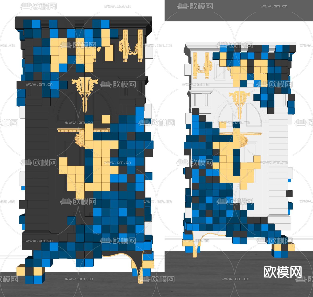 欧式装饰柜 高柜 储物柜su模型下载（渲染图2）