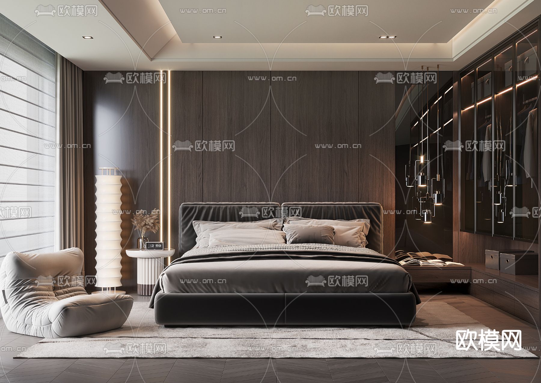 暗黑风卧室 主人房3d模型下载（渲染图1）