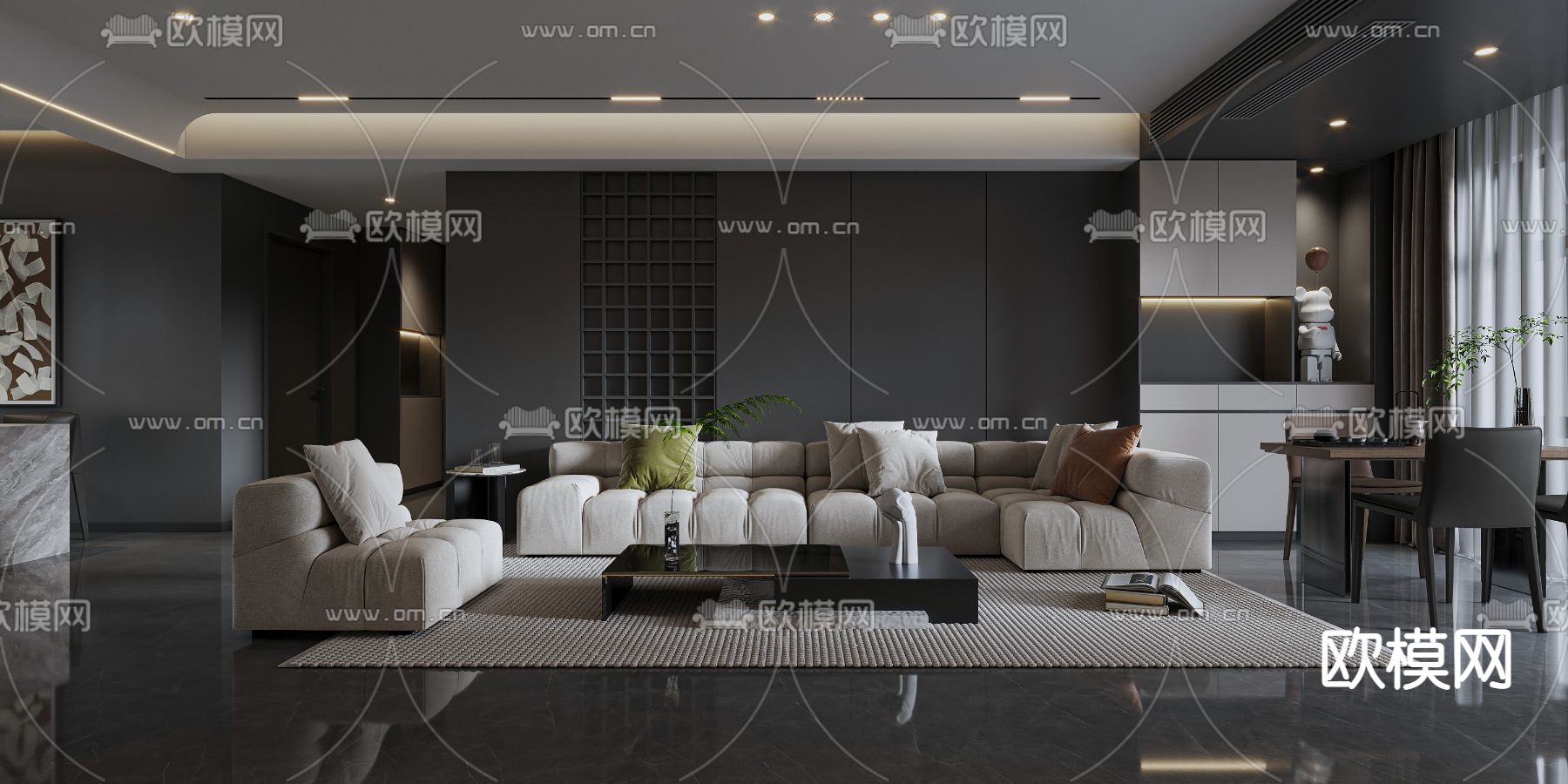 暗黑风客餐厅3d模型下载（渲染图1）