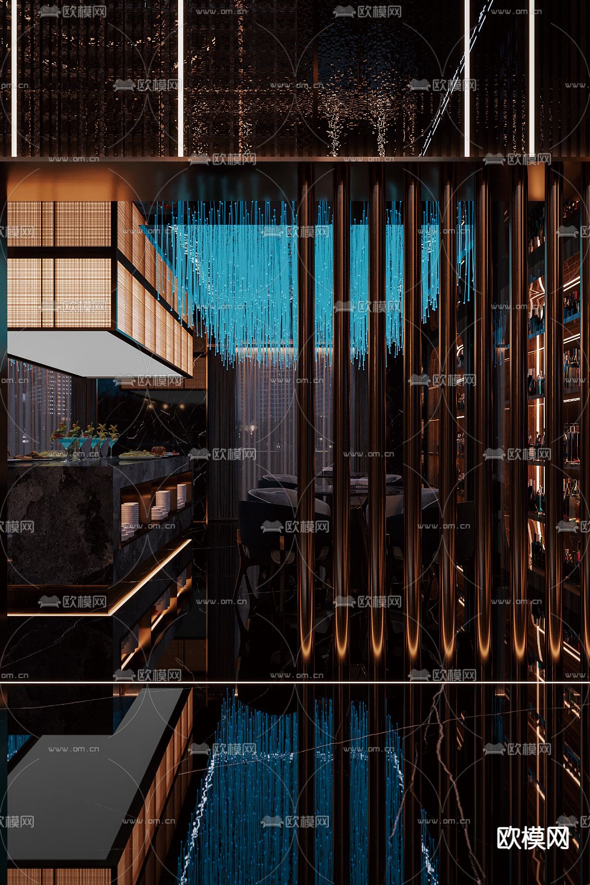 轻奢自助餐厅3d模型下载（渲染图1）