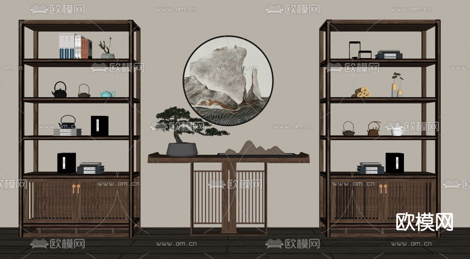 新中式 博古架su模型下载（渲染图2）