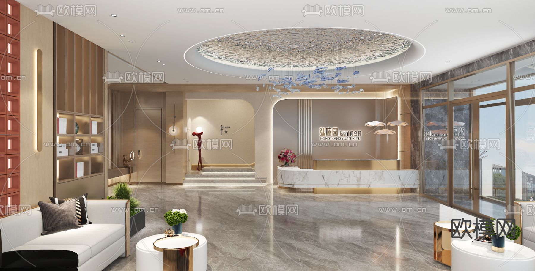 美容院接待厅 前厅免费3d模型下载（渲染图2）