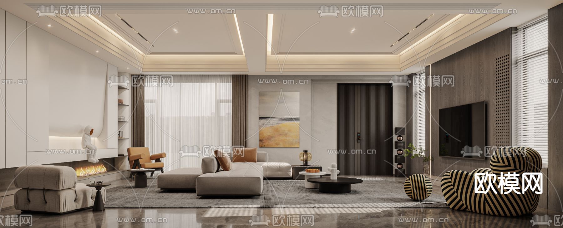 现代客厅3d模型下载（渲染图1）