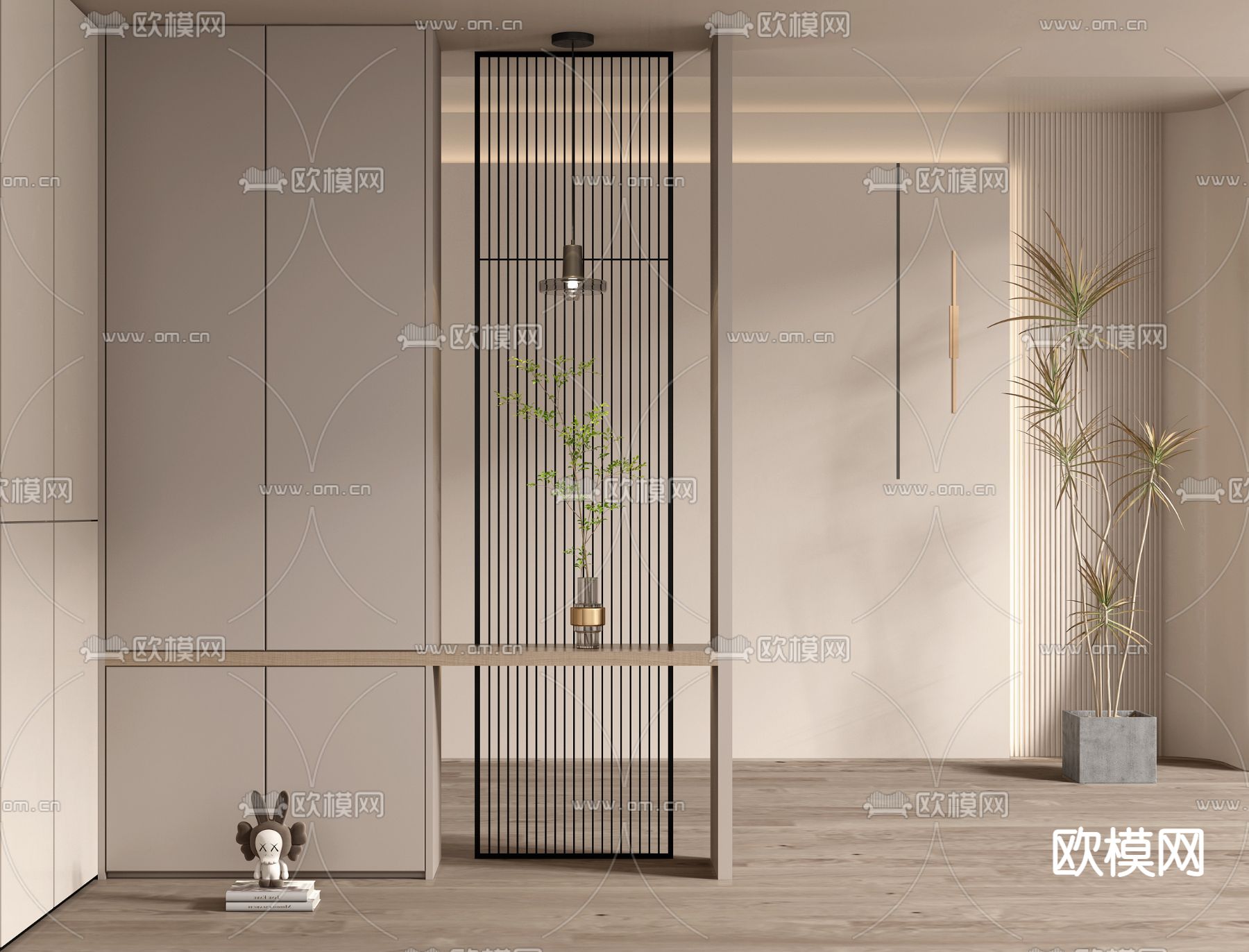 玄关屏风 隔断su模型下载（渲染图1）