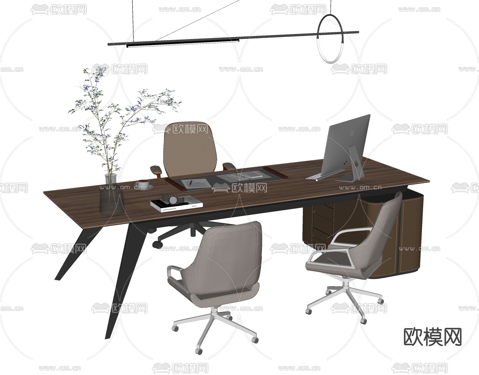 办公桌椅 班台桌椅su模型下载（渲染图2）