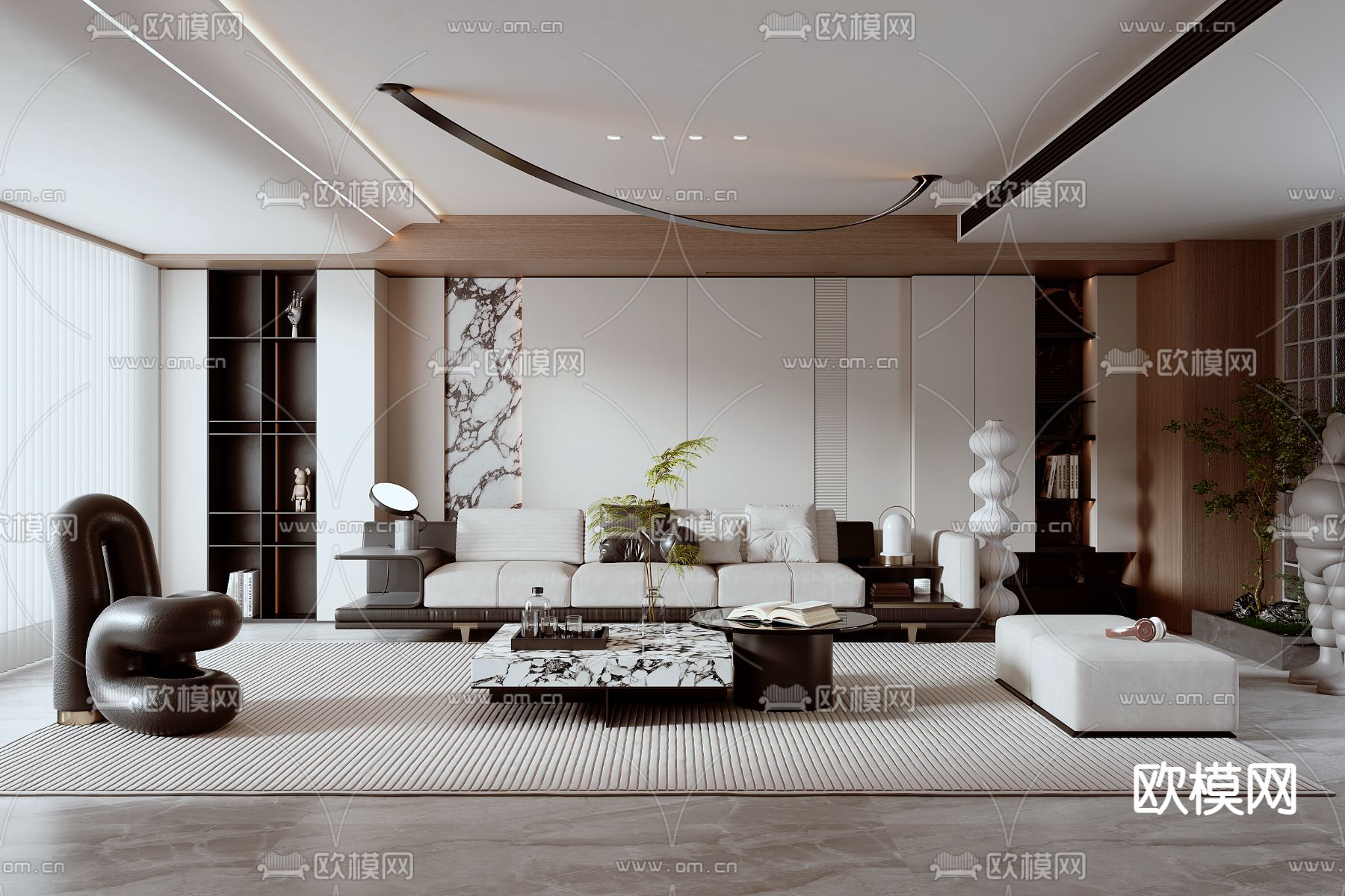 现代客厅3d模型下载_ID13055828_3dmax免费模型-欧模网